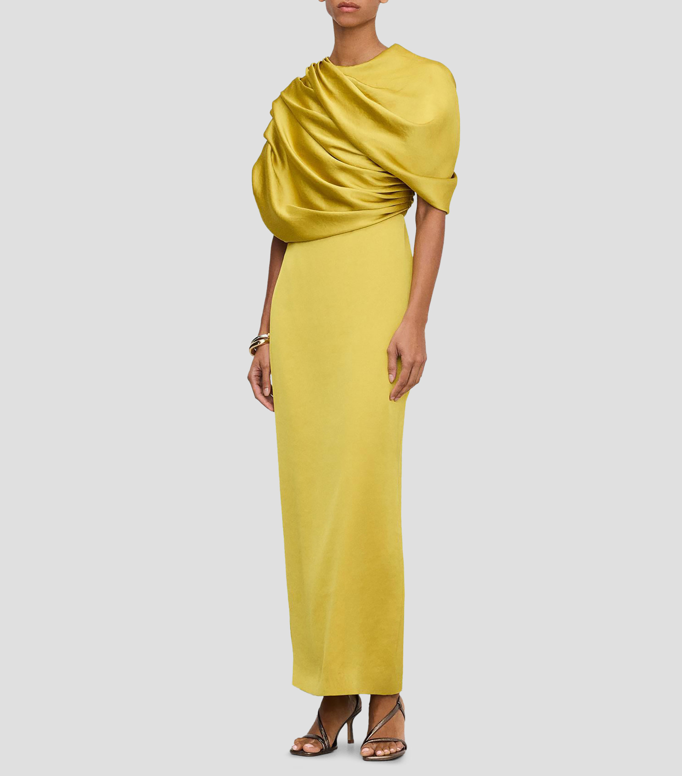 Vestido largo liso satinado Mujer